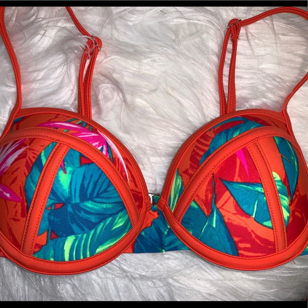 Bright Tropical Print Push Up Bikini Set